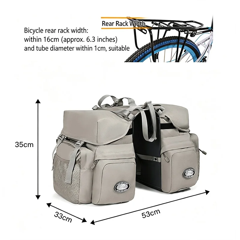 Bicycle Bag 50L Nylon Bike Bag Rear Rack Trunk Bike Luggage Back Seat Pannier Reflective Cycling Storage Bag Bicycle Accessories
