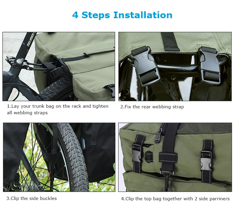 Bicycle Bag 50L Nylon Bike Bag Rear Rack Trunk Bike Luggage Back Seat Pannier Reflective Cycling Storage Bag Bicycle Accessories