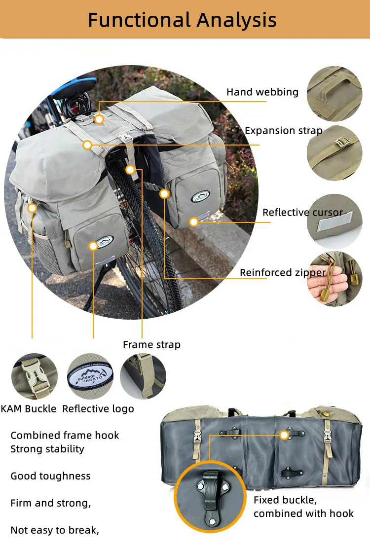 2026 Bicycle Bag 50L Nylon Bike Rear Rack Trunk Bike Luggage Back Seat Pannier Reflective Cycling Storage Bicycle Accessories
