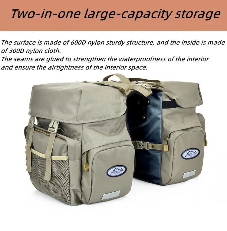 2026 Bicycle Bag 50L Nylon Bike Rear Rack Trunk Bike Luggage Back Seat Pannier Reflective Cycling Storage Bicycle Accessories