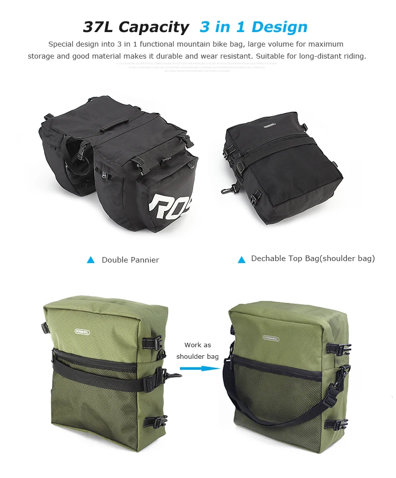 2026 Bicycle Bag 50L Nylon Bike Rear Rack Trunk Bike Luggage Back Seat Pannier Reflective Cycling Storage Bicycle Accessories