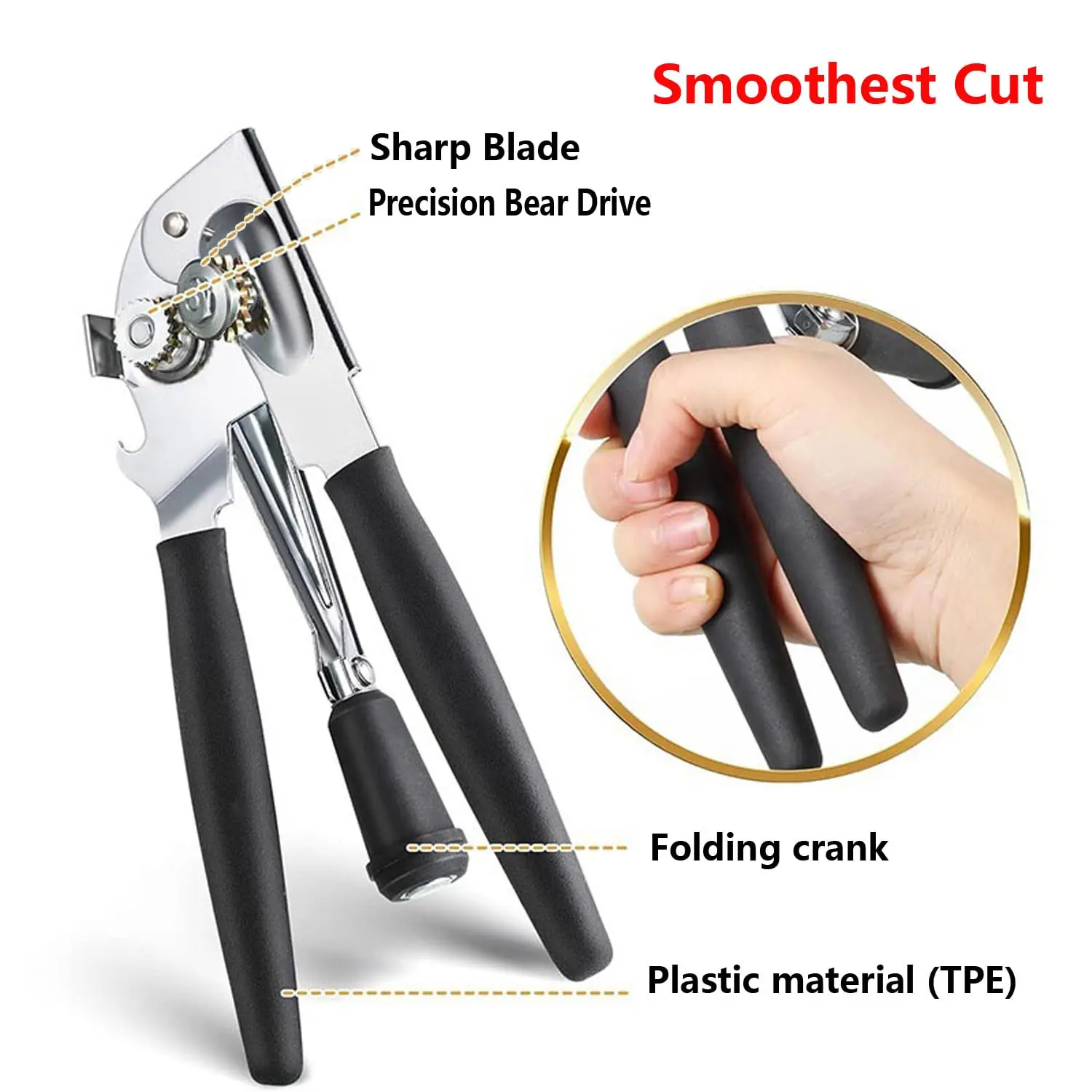 Manual 360 Degree Rotation Stainless Steel Can And Bottle Opener With Single Handle Side Opening Multi Purpose For Easy Opening