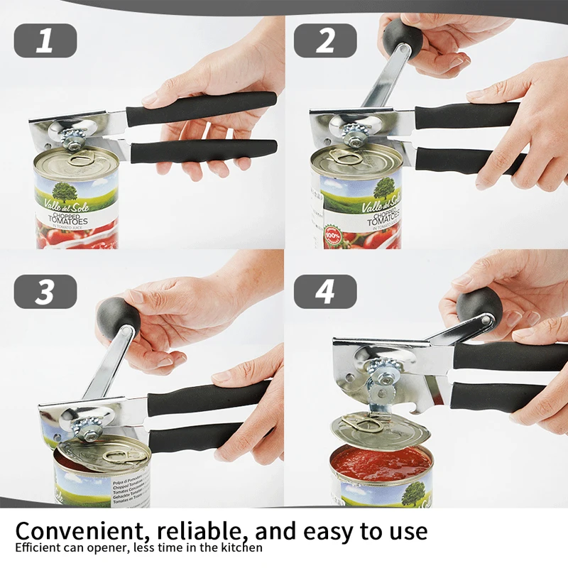 Manual 360 Degree Rotation Stainless Steel Can And Bottle Opener With Single Handle Side Opening Multi Purpose For Easy Opening