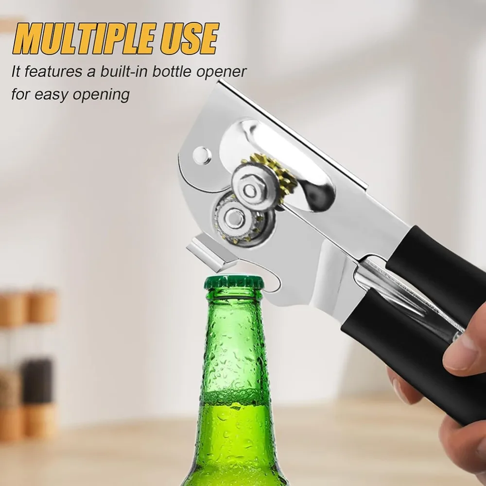Manual 360 Degree Rotation Stainless Steel Can And Bottle Opener With Single Handle Side Opening Multi Purpose For Easy Opening