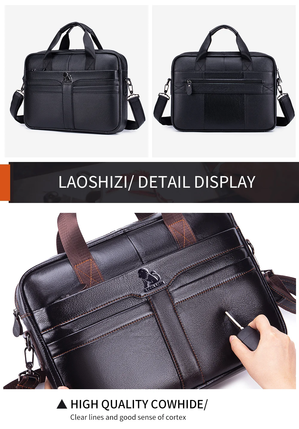 Leather Men's Briefcase, Large Capacity Business Office Bag, Cowhide Computer Bag, Can Be Carried by Hand or Shoulder