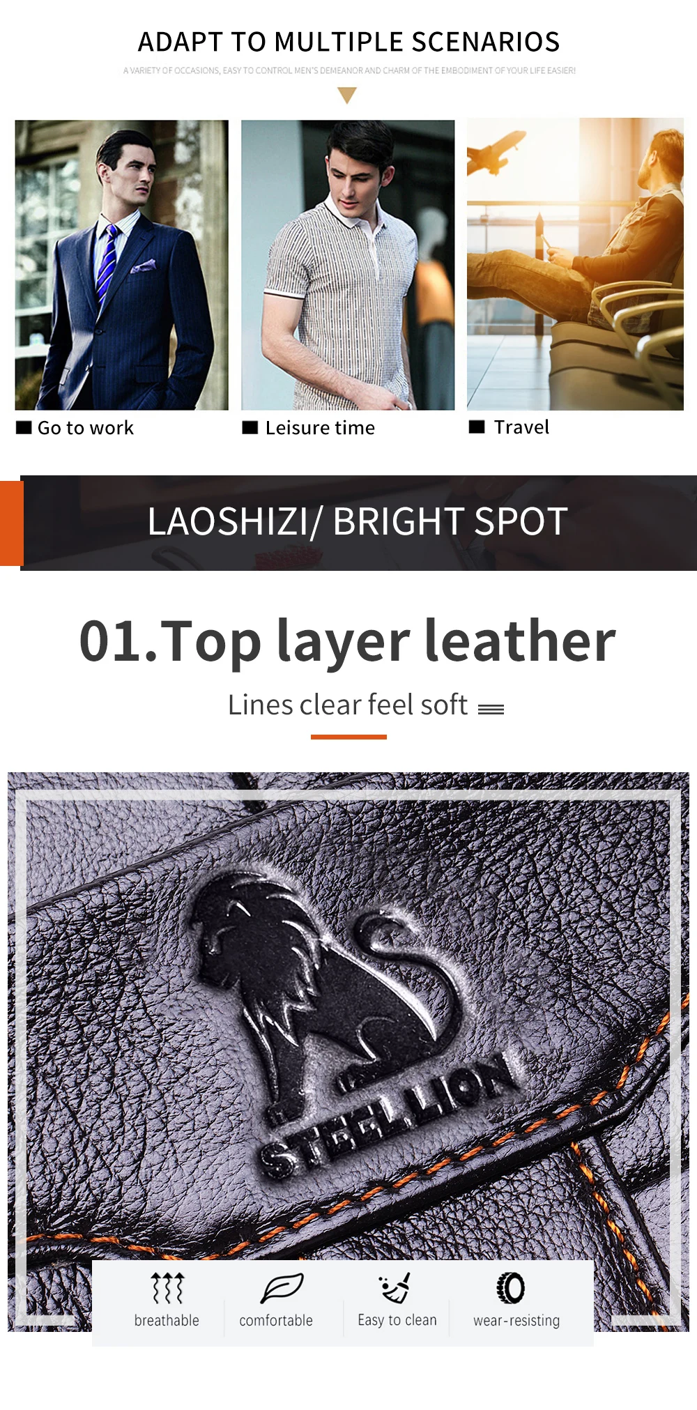 Leather Men's Briefcase, Large Capacity Business Office Bag, Cowhide Computer Bag, Can Be Carried by Hand or Shoulder