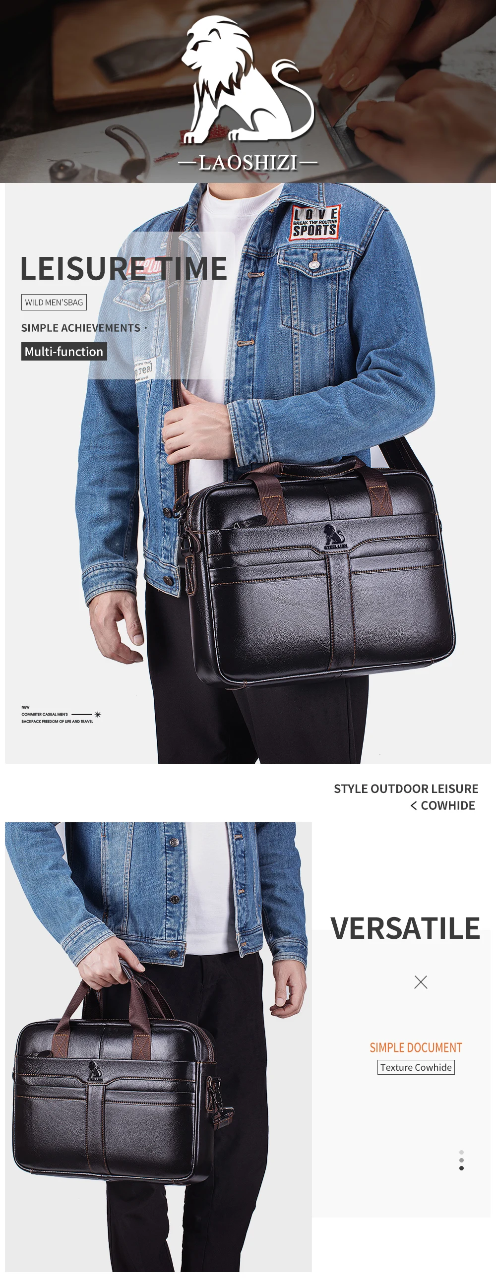 Leather Men's Briefcase, Large Capacity Business Office Bag, Cowhide Computer Bag, Can Be Carried by Hand or Shoulder