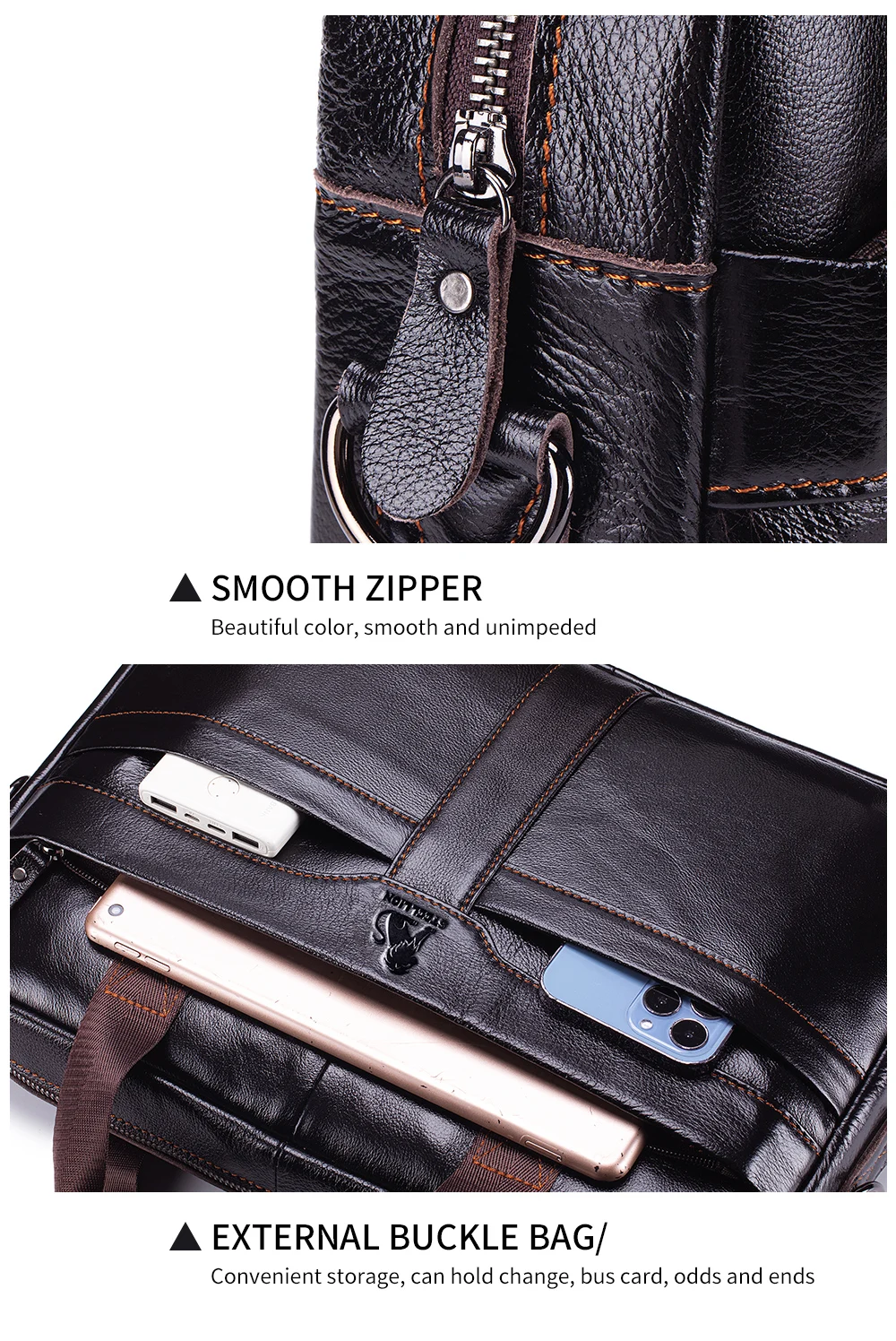 Leather Men's Briefcase, Large Capacity Business Office Bag, Cowhide Computer Bag, Can Be Carried by Hand or Shoulder