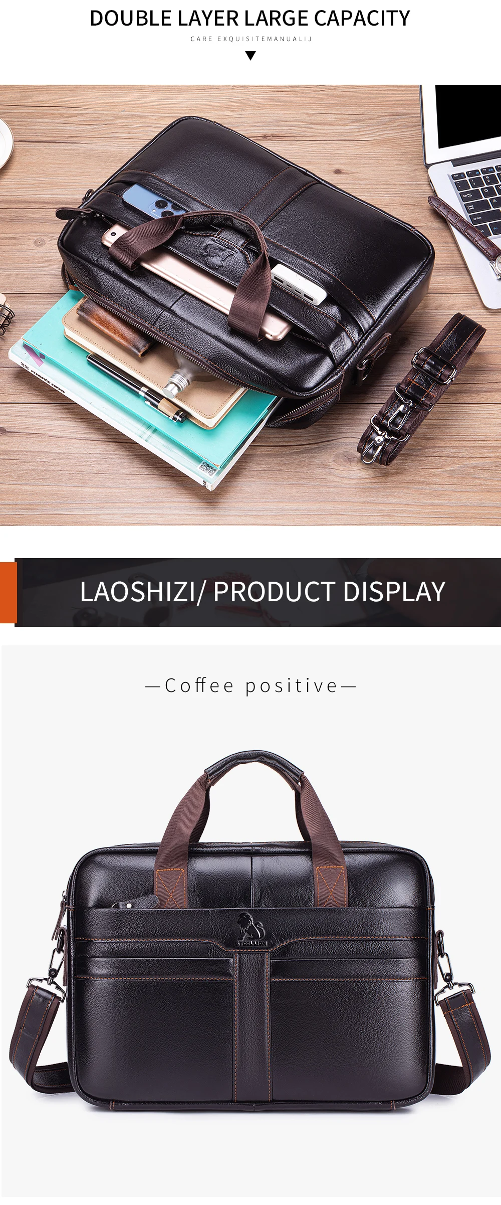 Leather Men's Briefcase, Large Capacity Business Office Bag, Cowhide Computer Bag, Can Be Carried by Hand or Shoulder