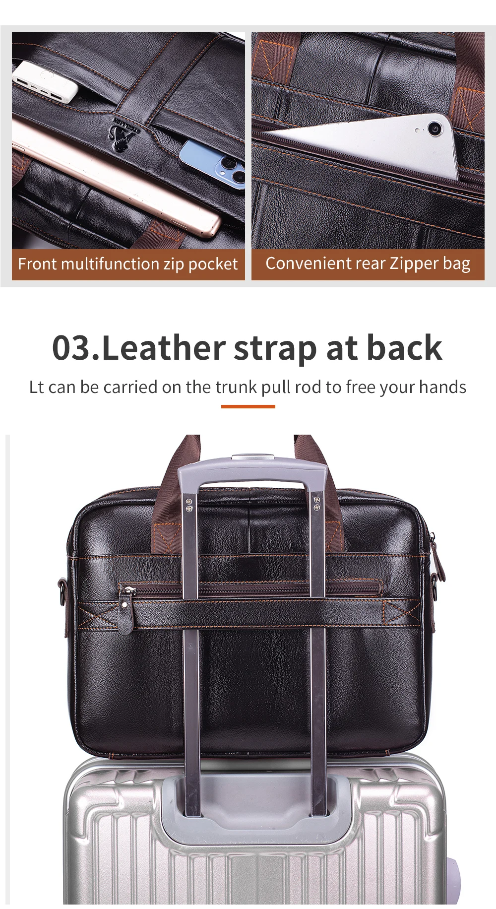 Leather Men's Briefcase, Large Capacity Business Office Bag, Cowhide Computer Bag, Can Be Carried by Hand or Shoulder