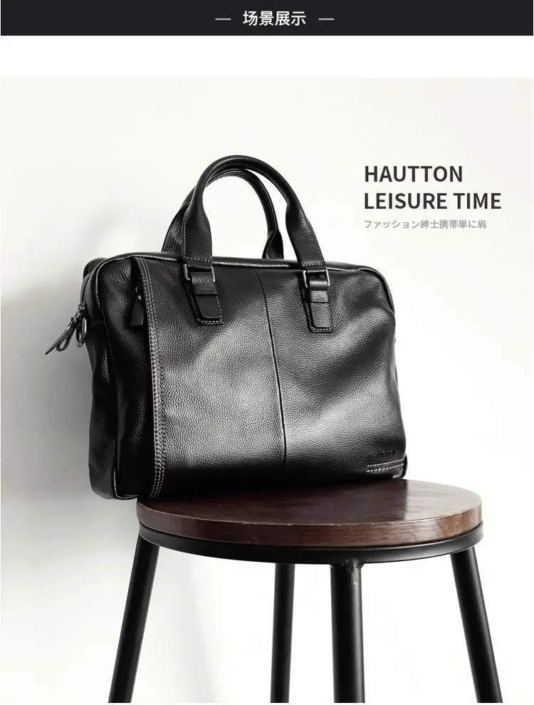High Quality Cowhide Men's Business Handbag shoulder bag 100% Genuine leather Briefcase for men Commuting crossbody bag