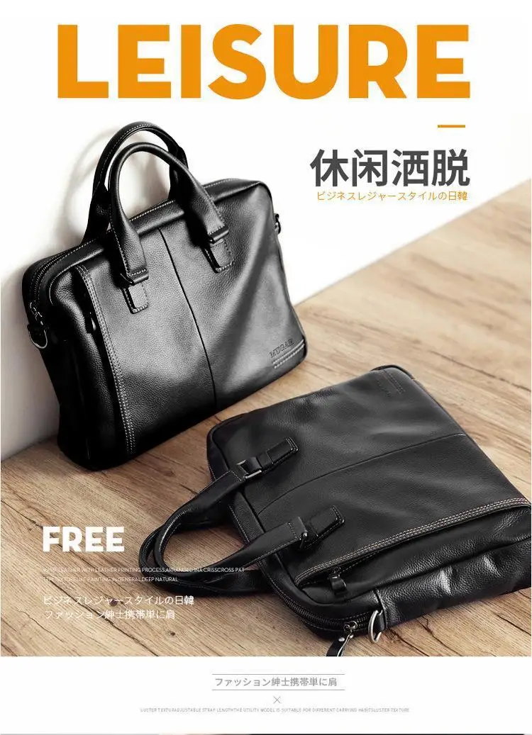 High Quality Cowhide Men's Business Handbag shoulder bag 100% Genuine leather Briefcase for men Commuting crossbody bag