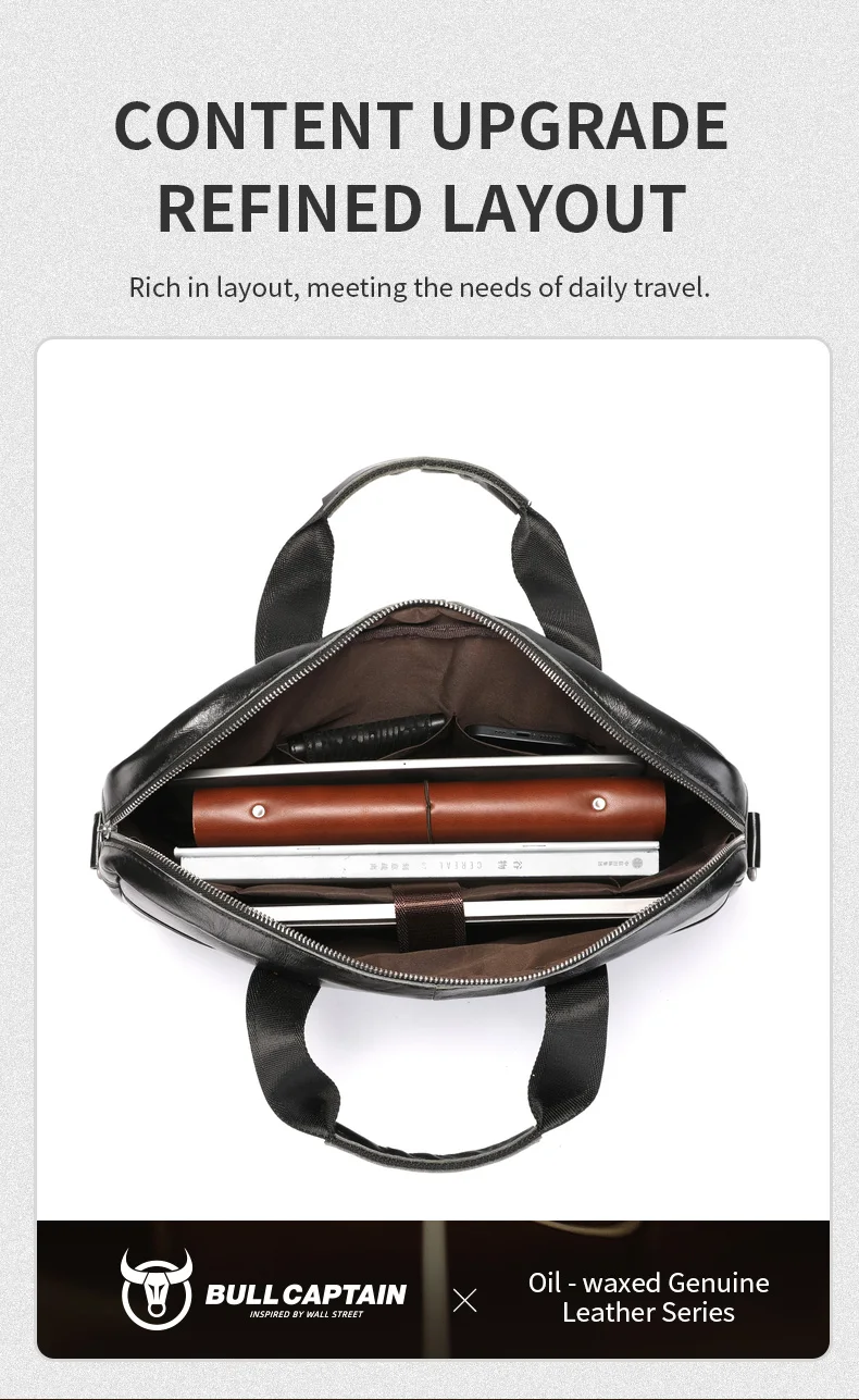 BULLCAPTAIN Men Briefcase Famous Brand Leather Shoulder Messenger Bags Office Handbag 14 Inch Laptop Bag High Quality