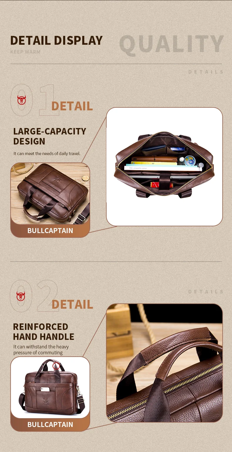 BULLCAPTAIN Men Briefcase Famous Brand Leather Shoulder Messenger Bags Office Handbag 14 Inch Laptop Bag High Quality
