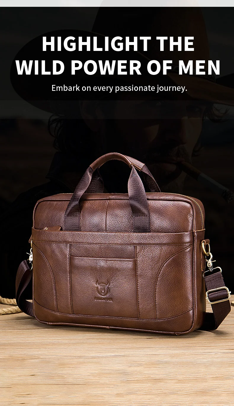 BULLCAPTAIN Men Briefcase Famous Brand Leather Shoulder Messenger Bags Office Handbag 14 Inch Laptop Bag High Quality