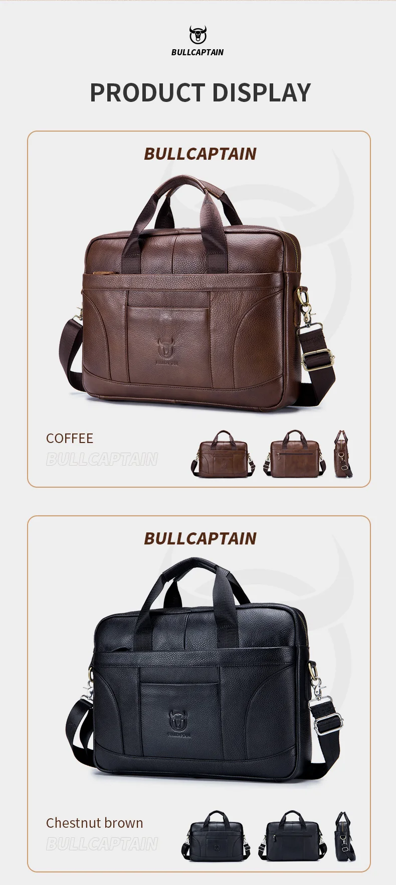 BULLCAPTAIN Men Briefcase Famous Brand Leather Shoulder Messenger Bags Office Handbag 14 Inch Laptop Bag High Quality