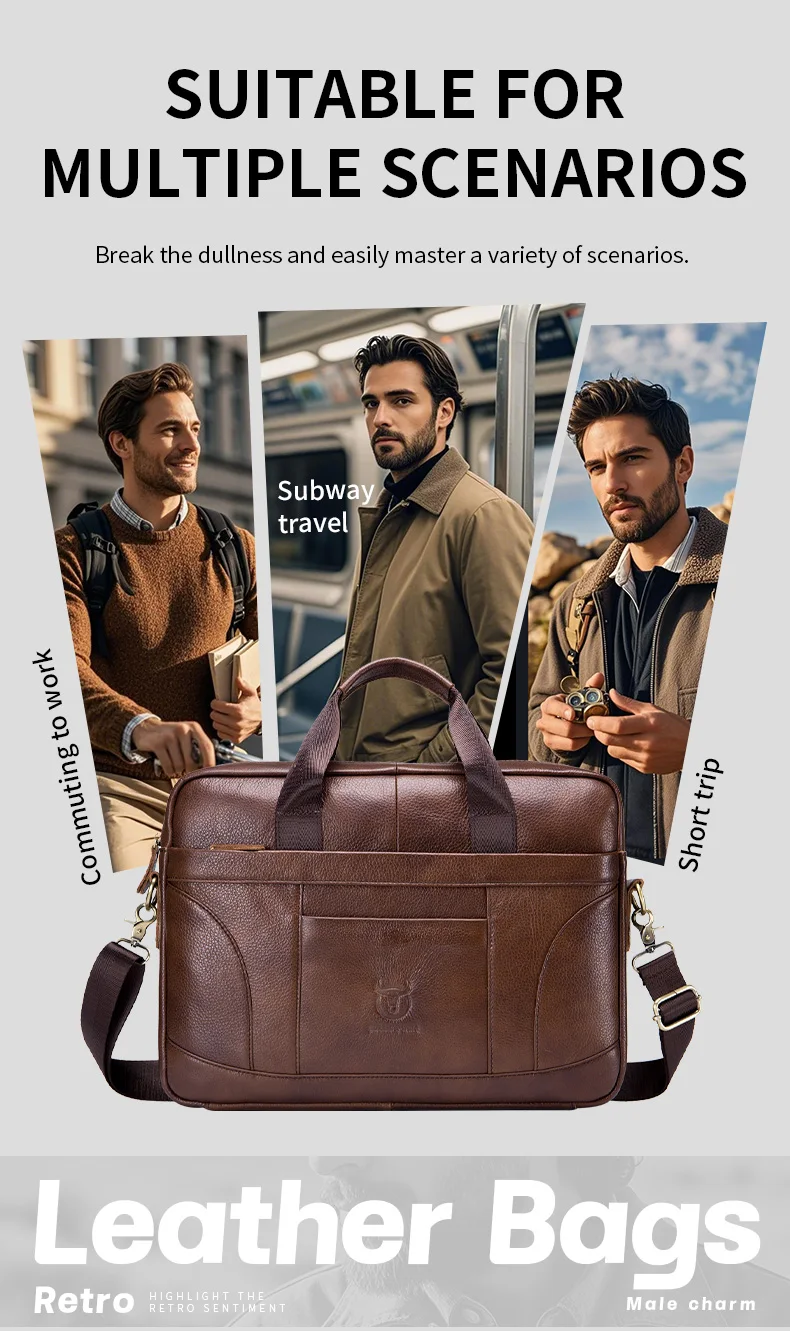 BULLCAPTAIN Men Briefcase Famous Brand Leather Shoulder Messenger Bags Office Handbag 14 Inch Laptop Bag High Quality