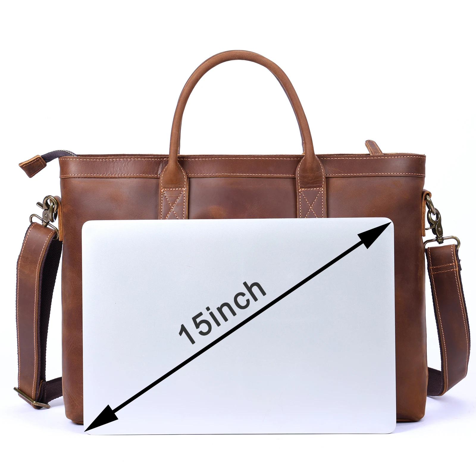 Vintage Genuine Leather Men's Briefcase 16" Laptop Bags Crazy Horse Leather Messenger Handbag Cowhide Idea Gift For Men