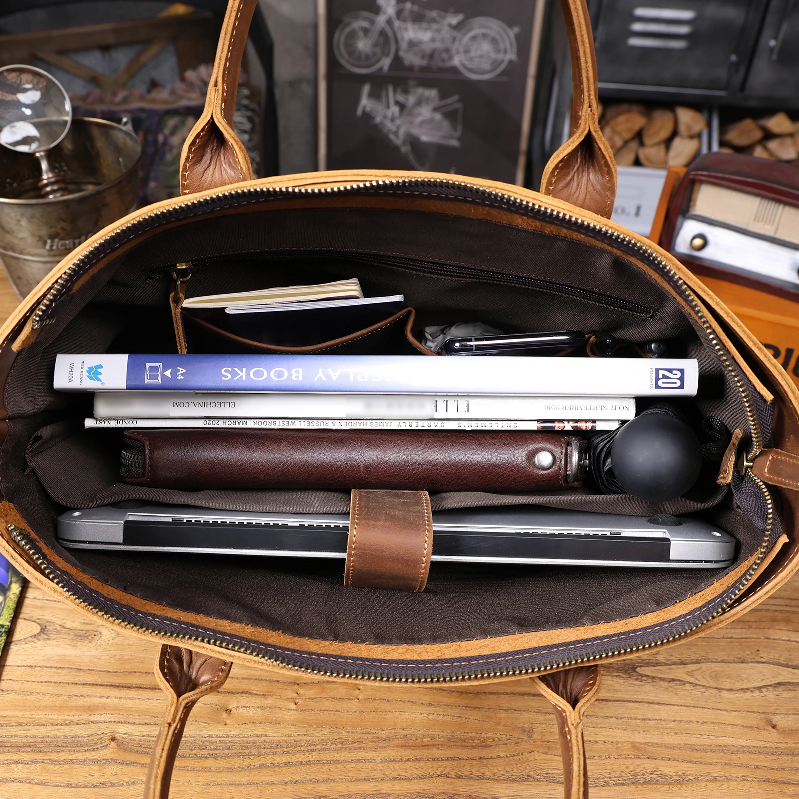 Vintage Genuine Leather Men's Briefcase 16" Laptop Bags Crazy Horse Leather Messenger Handbag Cowhide Idea Gift For Men