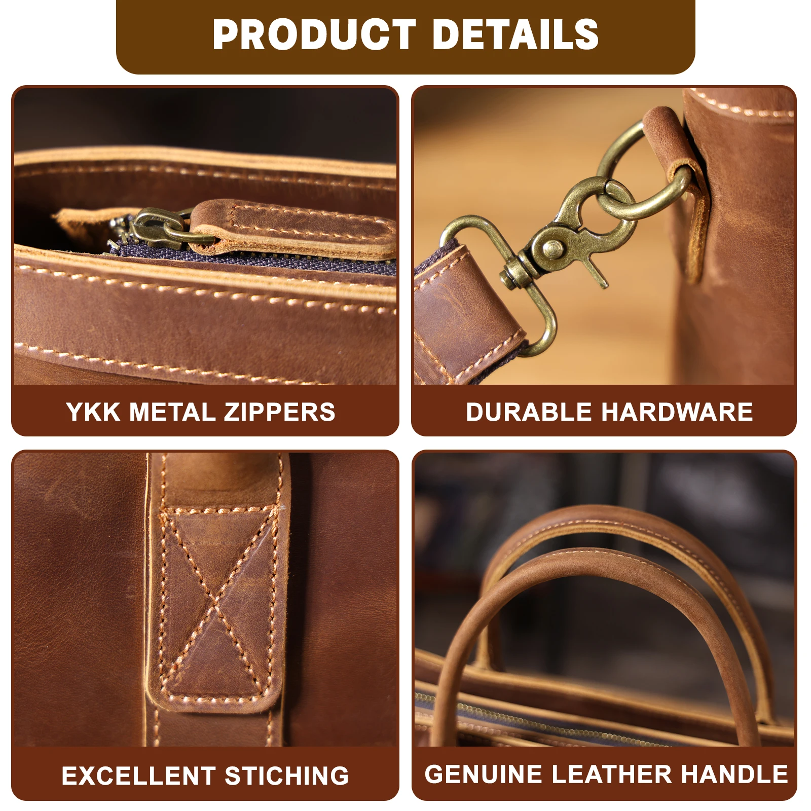 Vintage Genuine Leather Men's Briefcase 16" Laptop Bags Crazy Horse Leather Messenger Handbag Cowhide Idea Gift For Men