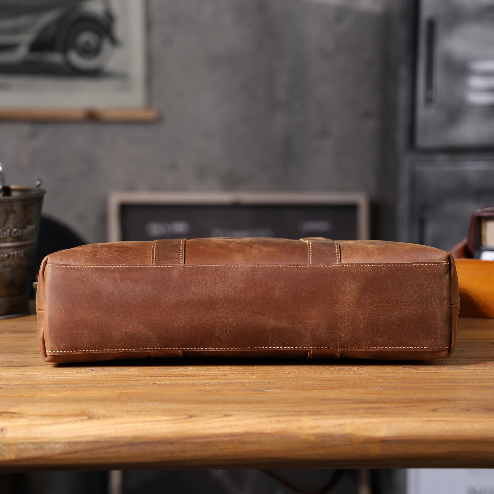 Vintage Genuine Leather Men's Briefcase 16" Laptop Bags Crazy Horse Leather Messenger Handbag Cowhide Idea Gift For Men