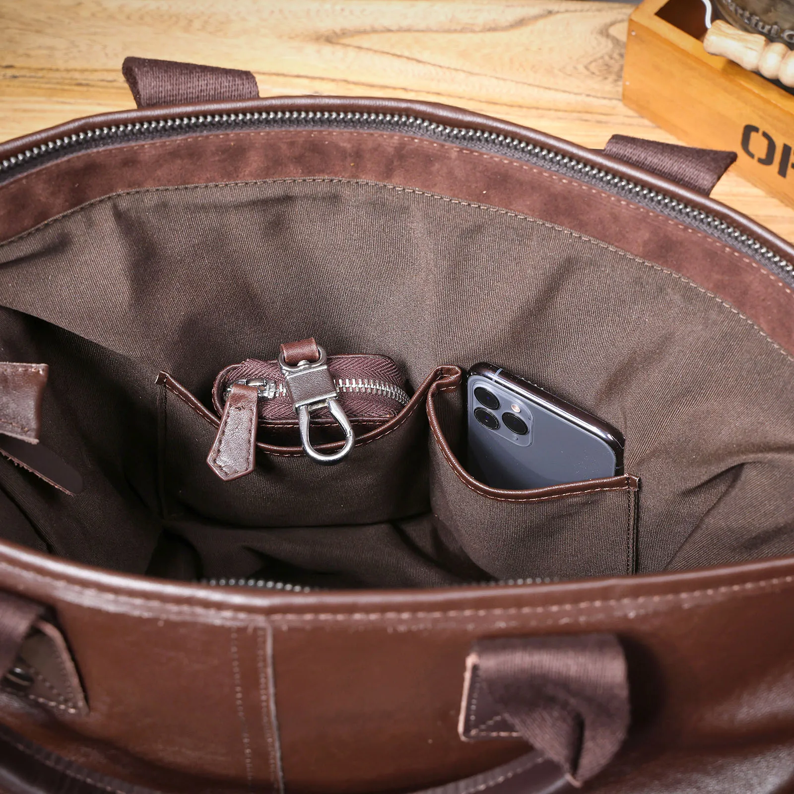Genuine Leather Men's Brifecase 15 Inch Laptop Bags Simple Cowhide HandBag Vegetable-tanned Leather Fashion Casual Style