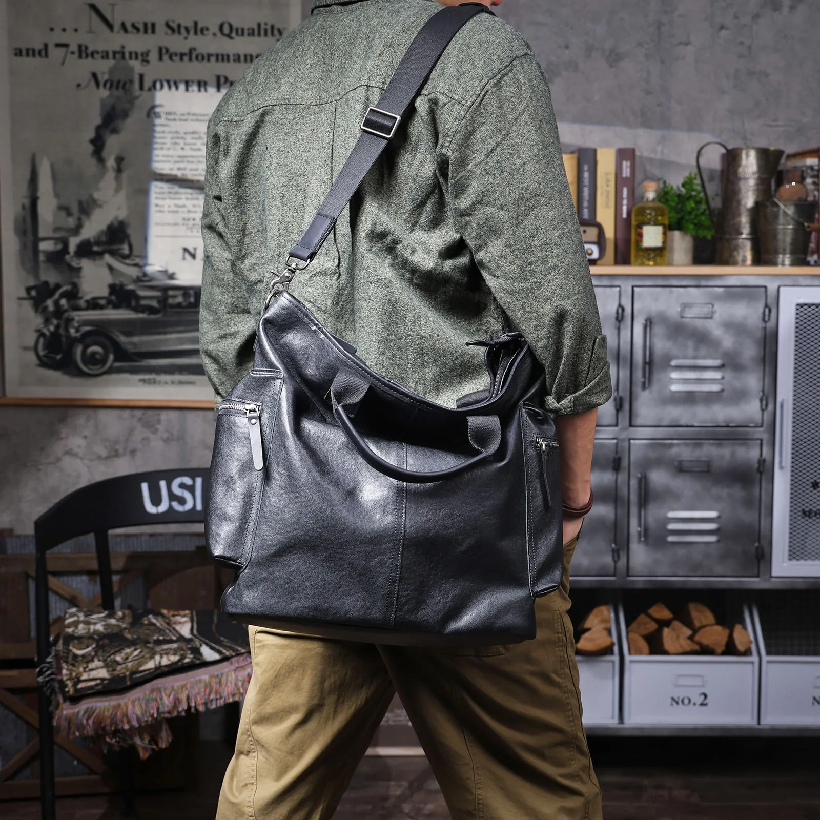 Genuine Leather Men's Brifecase 15 Inch Laptop Bags Simple Cowhide HandBag Vegetable-tanned Leather Fashion Casual Style