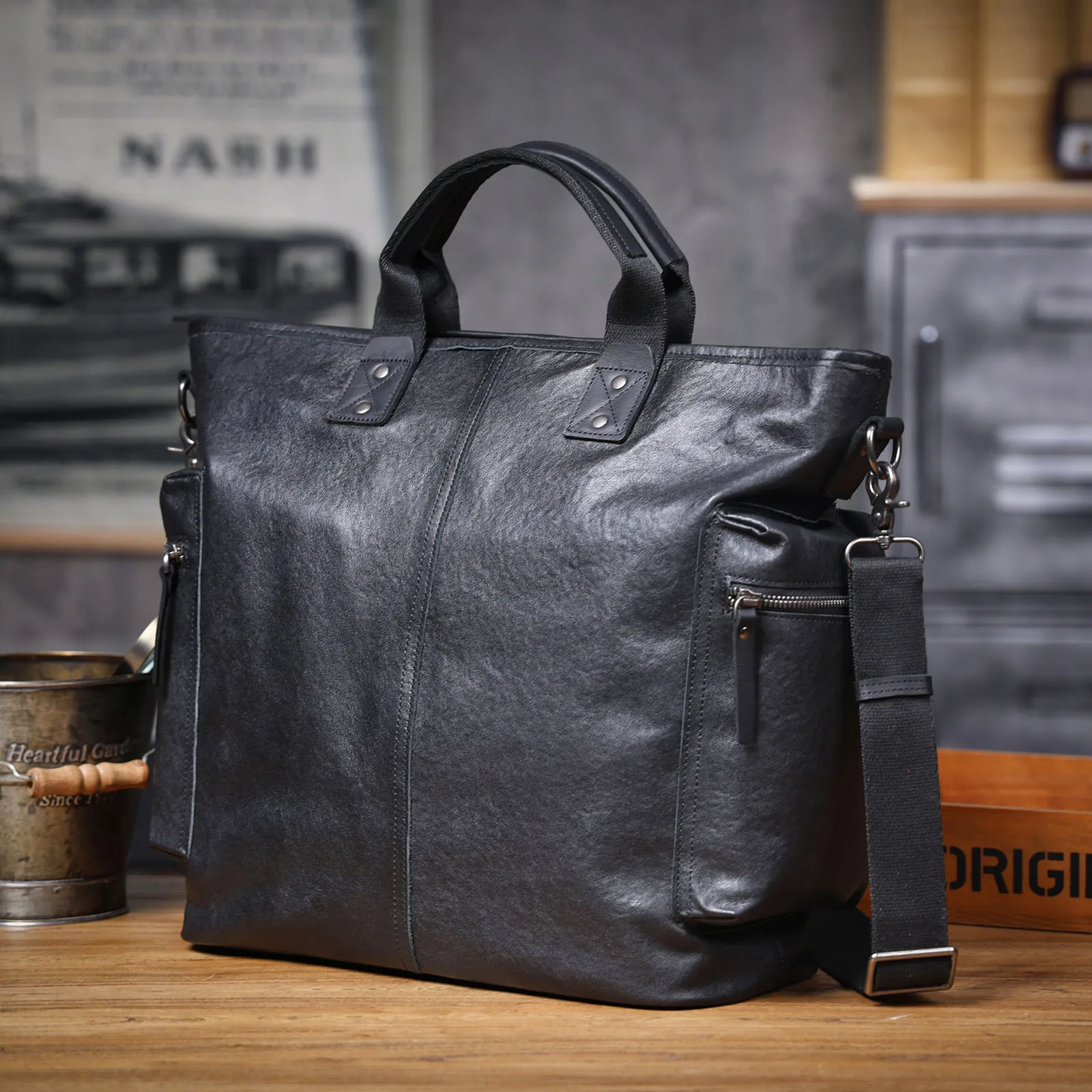 Genuine Leather Men's Brifecase 15 Inch Laptop Bags Simple Cowhide HandBag Vegetable-tanned Leather Fashion Casual Style