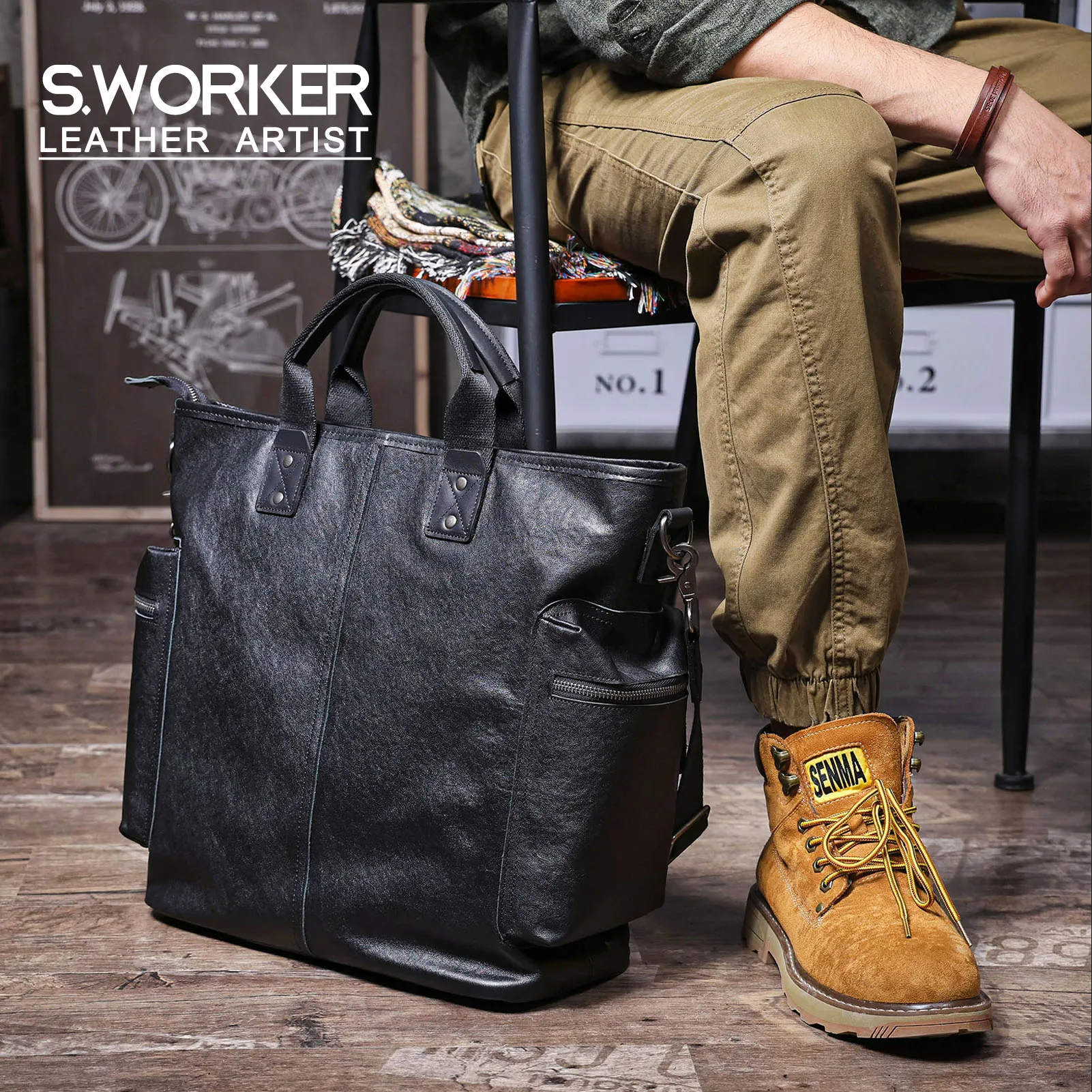 Genuine Leather Men's Brifecase 15 Inch Laptop Bags Simple Cowhide HandBag Vegetable-tanned Leather Fashion Casual Style