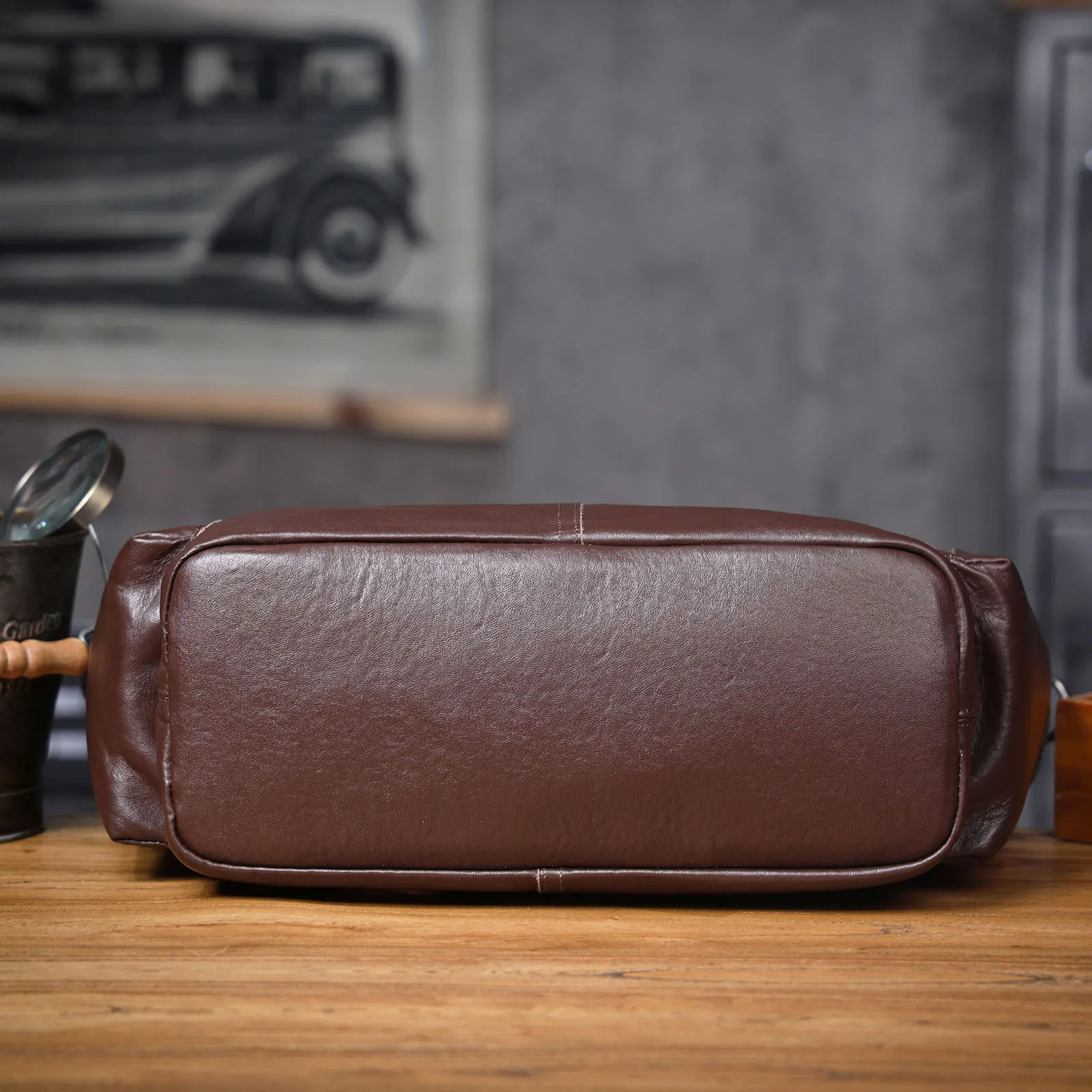 Genuine Leather Men's Brifecase 15 Inch Laptop Bags Simple Cowhide HandBag Vegetable-tanned Leather Fashion Casual Style