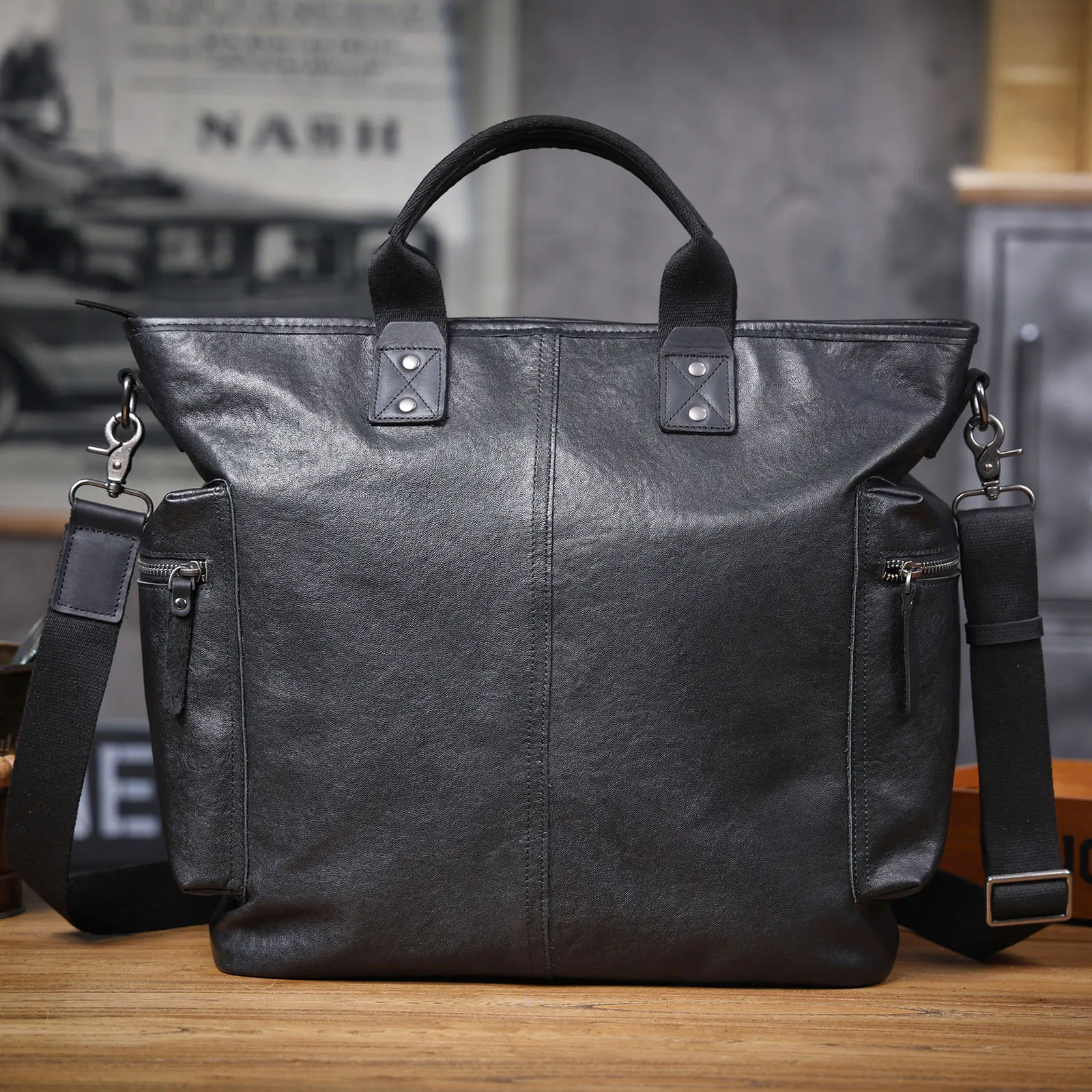 Genuine Leather Men's Brifecase 15 Inch Laptop Bags Simple Cowhide HandBag Vegetable-tanned Leather Fashion Casual Style
