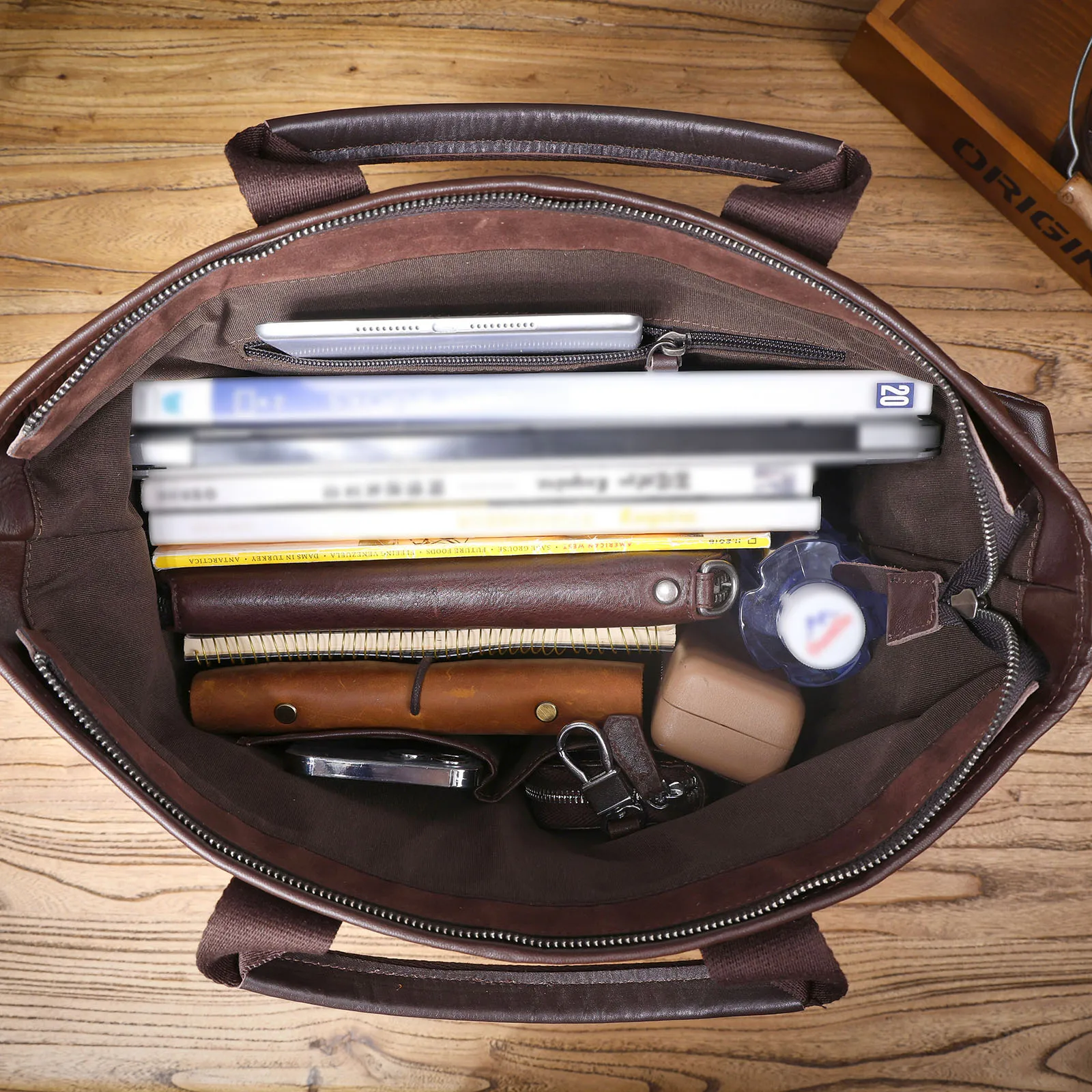 Genuine Leather Men's Brifecase 15 Inch Laptop Bags Simple Cowhide HandBag Vegetable-tanned Leather Fashion Casual Style