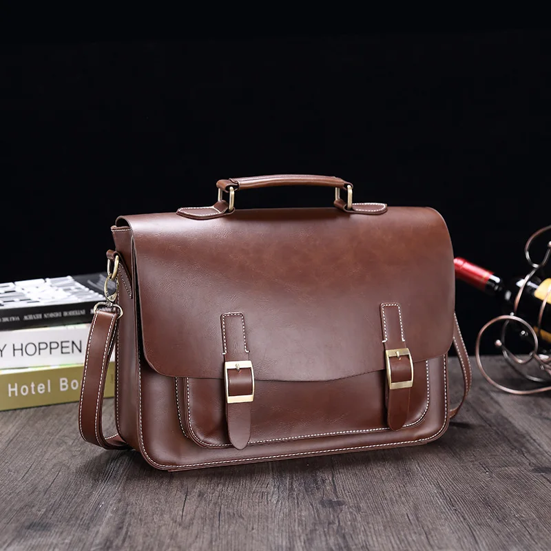 GUMST Men's Briefcase Handbag Crazy Horse Pu Leather Messenger Travel Bag Business Men Tote Bags Man Casual Crossbody Briefcases