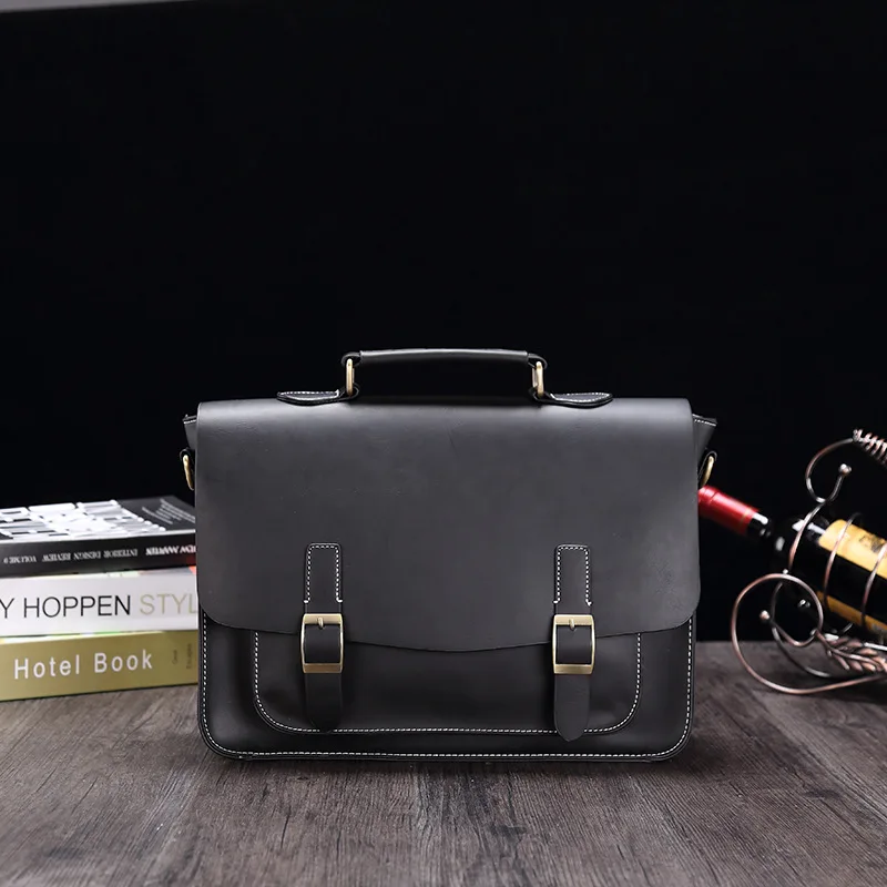 GUMST Men's Briefcase Handbag Crazy Horse Pu Leather Messenger Travel Bag Business Men Tote Bags Man Casual Crossbody Briefcases