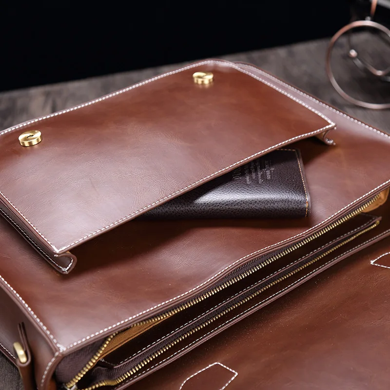GUMST Men's Briefcase Handbag Crazy Horse Pu Leather Messenger Travel Bag Business Men Tote Bags Man Casual Crossbody Briefcases