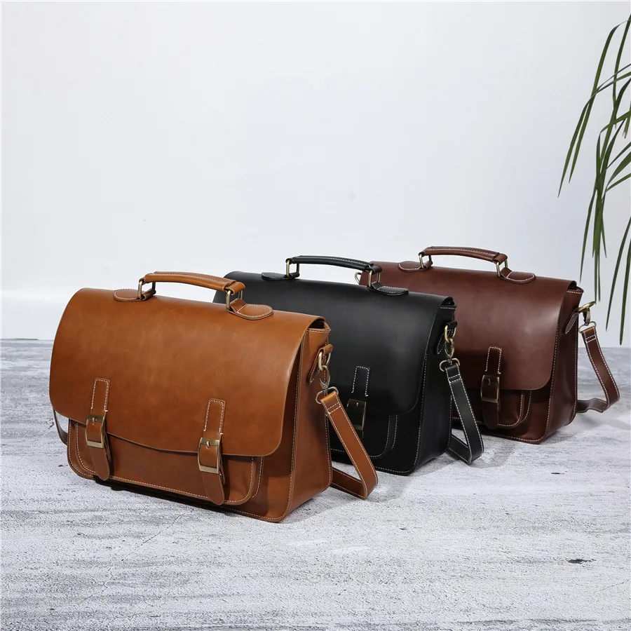 GUMST Men's Briefcase Handbag Crazy Horse Pu Leather Messenger Travel Bag Business Men Tote Bags Man Casual Crossbody Briefcases