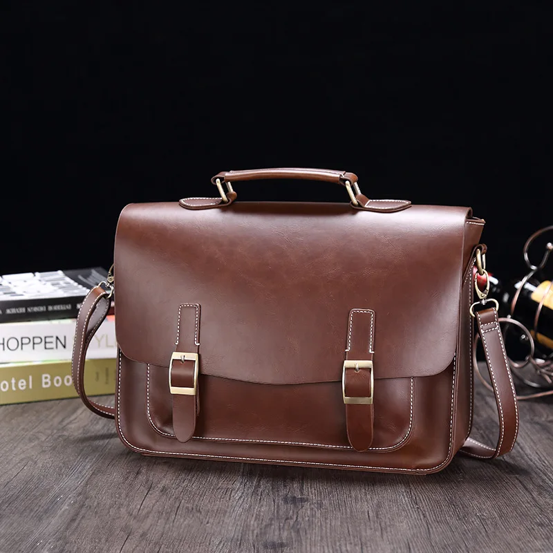 GUMST Men's Briefcase Handbag Crazy Horse Pu Leather Messenger Travel Bag Business Men Tote Bags Man Casual Crossbody Briefcases