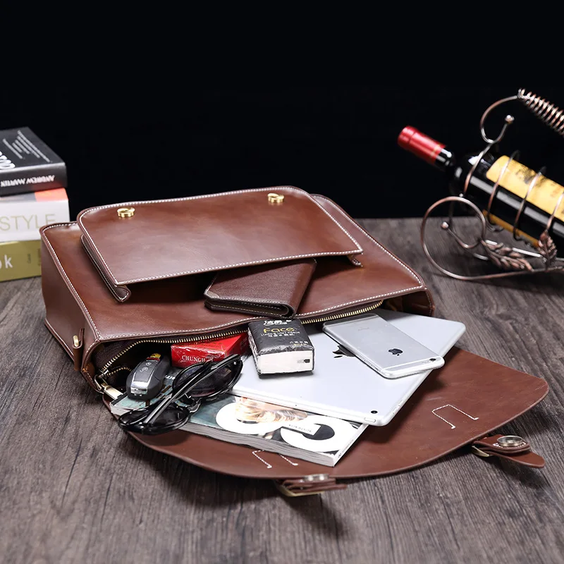 GUMST Men's Briefcase Handbag Crazy Horse Pu Leather Messenger Travel Bag Business Men Tote Bags Man Casual Crossbody Briefcases