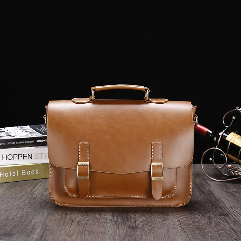 GUMST Men's Briefcase Handbag Crazy Horse Pu Leather Messenger Travel Bag Business Men Tote Bags Man Casual Crossbody Briefcases