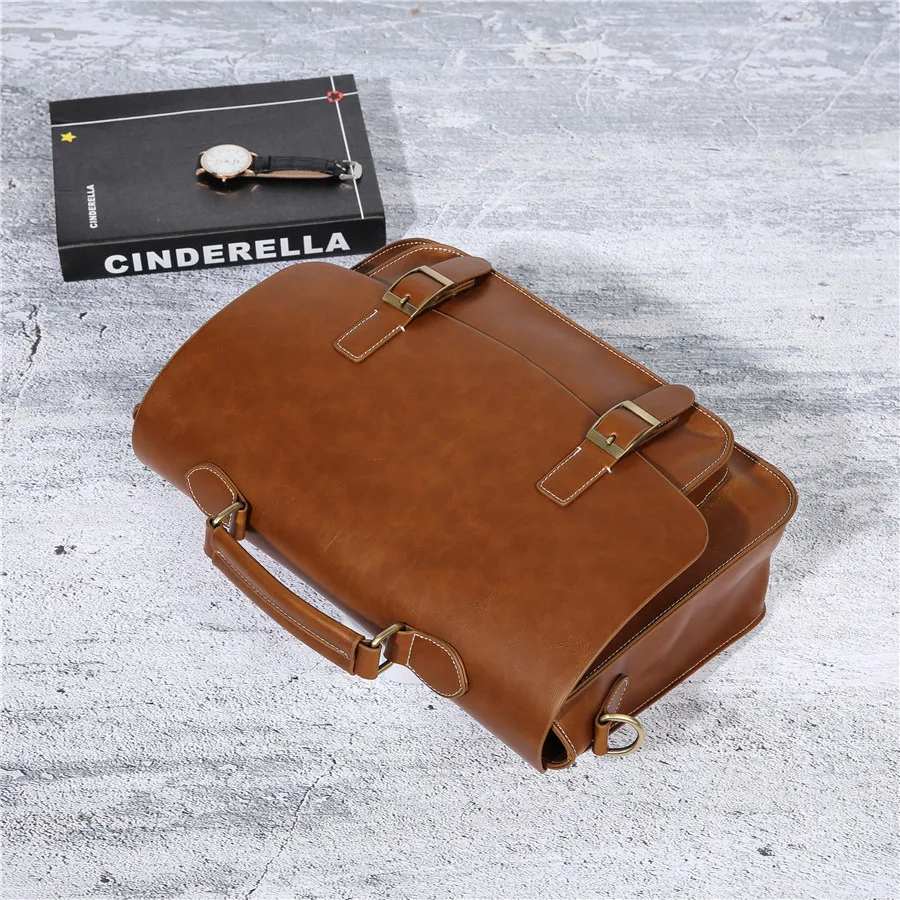 GUMST Men's Briefcase Handbag Crazy Horse Pu Leather Messenger Travel Bag Business Men Tote Bags Man Casual Crossbody Briefcases