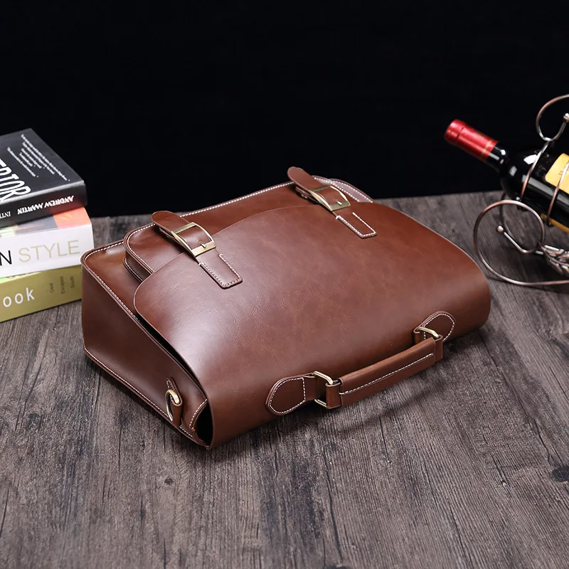 GUMST Men's Briefcase Handbag Crazy Horse Pu Leather Messenger Travel Bag Business Men Tote Bags Man Casual Crossbody Briefcases