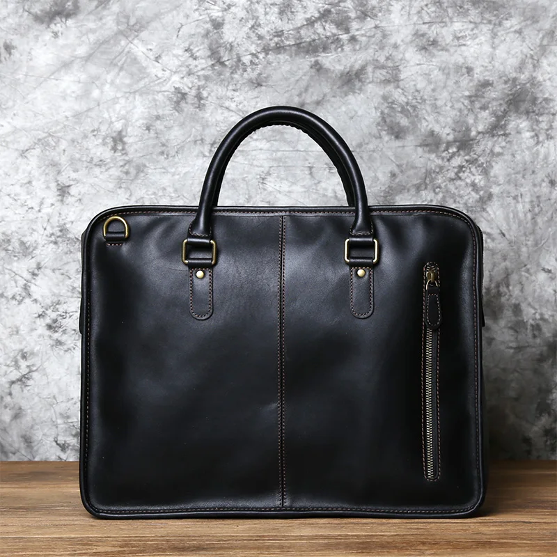NZPJ Men's Briefcase Leather Handbag Retro Top Layer Cowhide Laptop Bag Crazy Horse Leather Shoulder Messenger Bag Luxury Bag