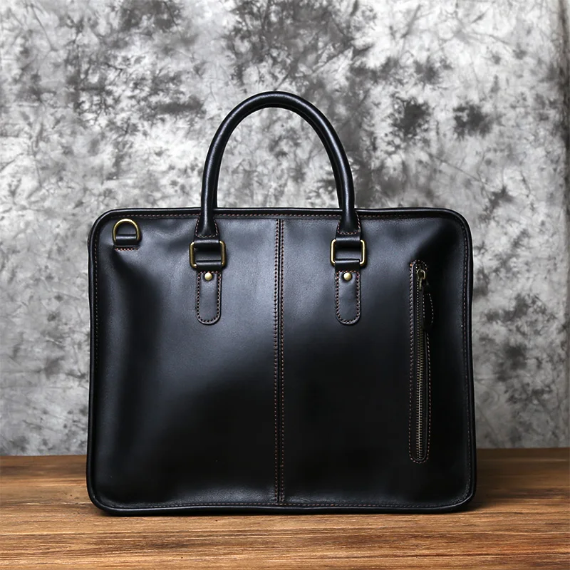 NZPJ Men's Briefcase Leather Handbag Retro Top Layer Cowhide Laptop Bag Crazy Horse Leather Shoulder Messenger Bag Luxury Bag