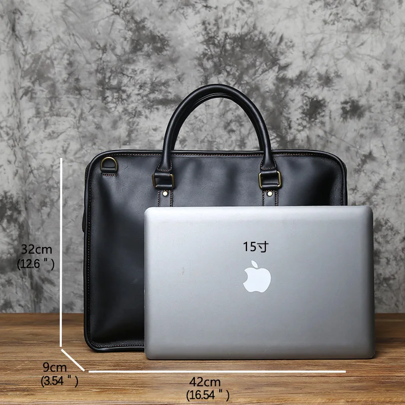 NZPJ Men's Briefcase Leather Handbag Retro Top Layer Cowhide Laptop Bag Crazy Horse Leather Shoulder Messenger Bag Luxury Bag