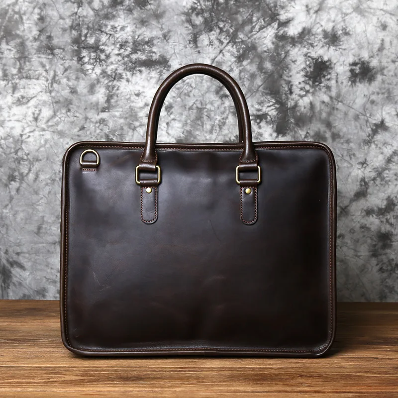 NZPJ Men's Briefcase Leather Handbag Retro Top Layer Cowhide Laptop Bag Crazy Horse Leather Shoulder Messenger Bag Luxury Bag