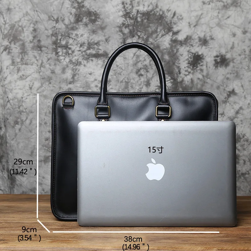 NZPJ Men's Briefcase Leather Handbag Retro Top Layer Cowhide Laptop Bag Crazy Horse Leather Shoulder Messenger Bag Luxury Bag