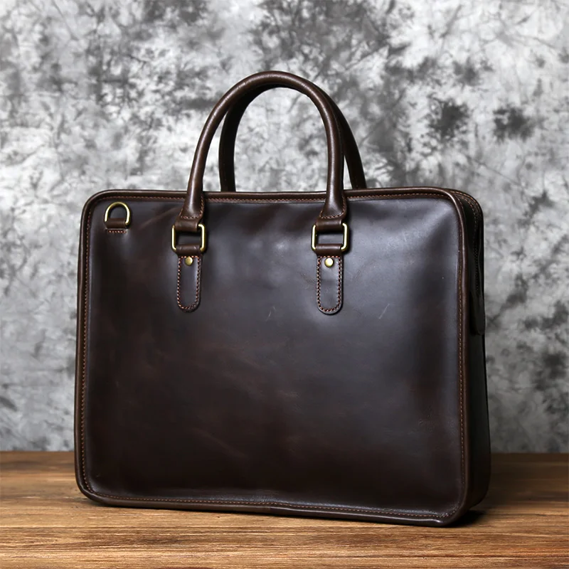 NZPJ Men's Briefcase Leather Handbag Retro Top Layer Cowhide Laptop Bag Crazy Horse Leather Shoulder Messenger Bag Luxury Bag