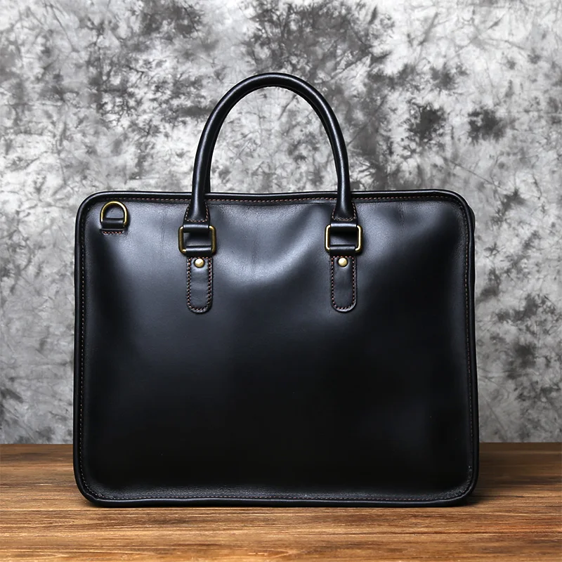 NZPJ Men's Briefcase Leather Handbag Retro Top Layer Cowhide Laptop Bag Crazy Horse Leather Shoulder Messenger Bag Luxury Bag