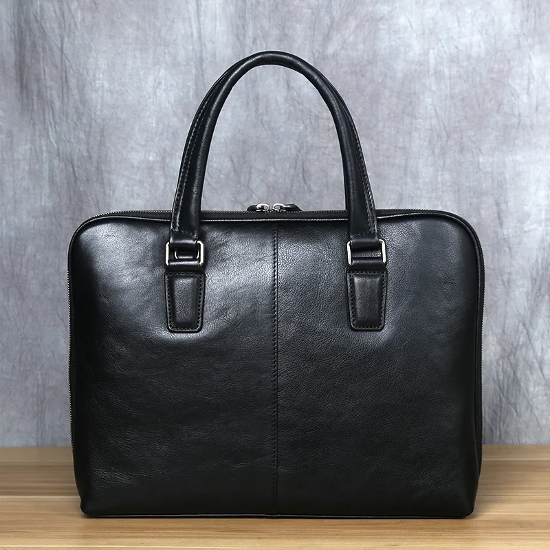 Vintage Men's Briefcase Top Layer Cowhide Casual Handbag Leather Business Shoulder Messenger Bag Brown 14 Inch Laptop Bag NZPJ