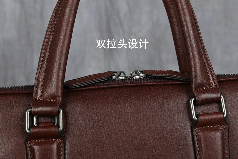 Vintage Men's Briefcase Top Layer Cowhide Casual Handbag Leather Business Shoulder Messenger Bag Brown 14 Inch Laptop Bag NZPJ